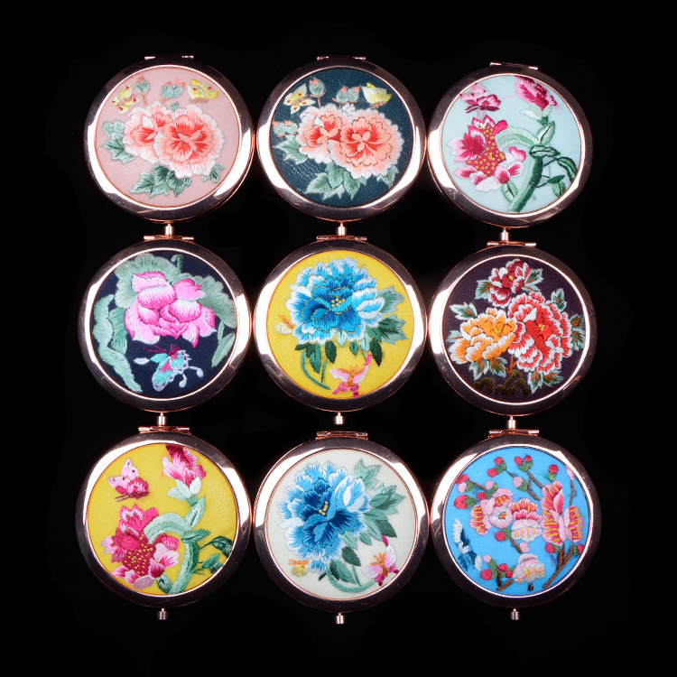 甘洛化妆随身镜精品出国送礼刺绣中国风古风摄影 手绣镜子